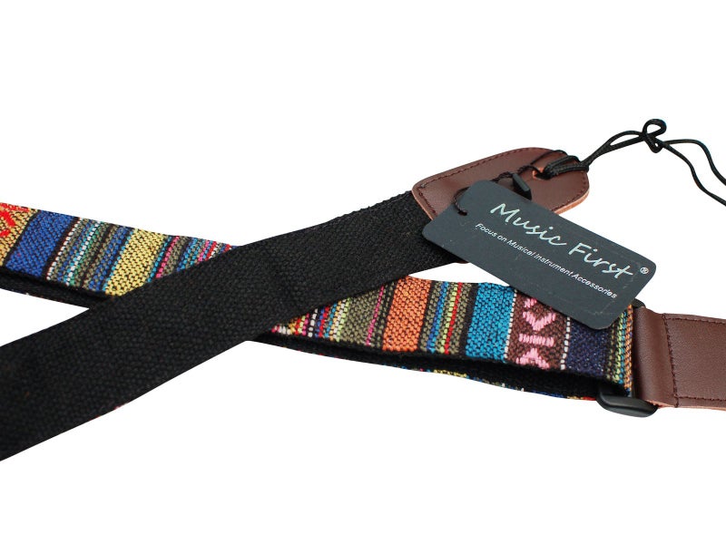 MUSIC FIRST Classic Country style Soft Yarn-dyed fabric & Genuine Leather Ukulele Strap Ukulele Shoulder Strap Version 2.0 - Image 4